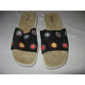 Bass Chunky Black Canvas White Sole Embellished Slide Sandals Vintage Y2K Sz 8M